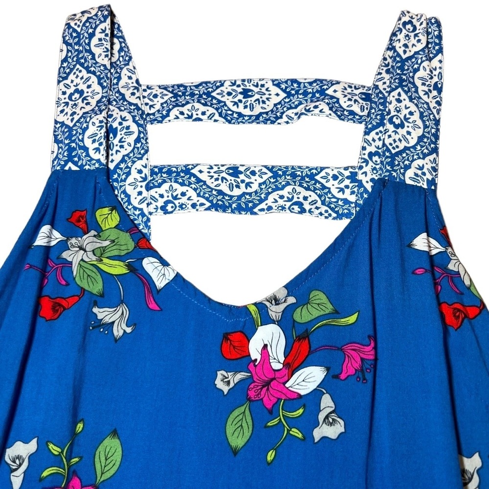 Matilda Jane Womens Size Medium Blue Floral Midi Dress Strappy Back Boho Summer - Picture 7 of 13